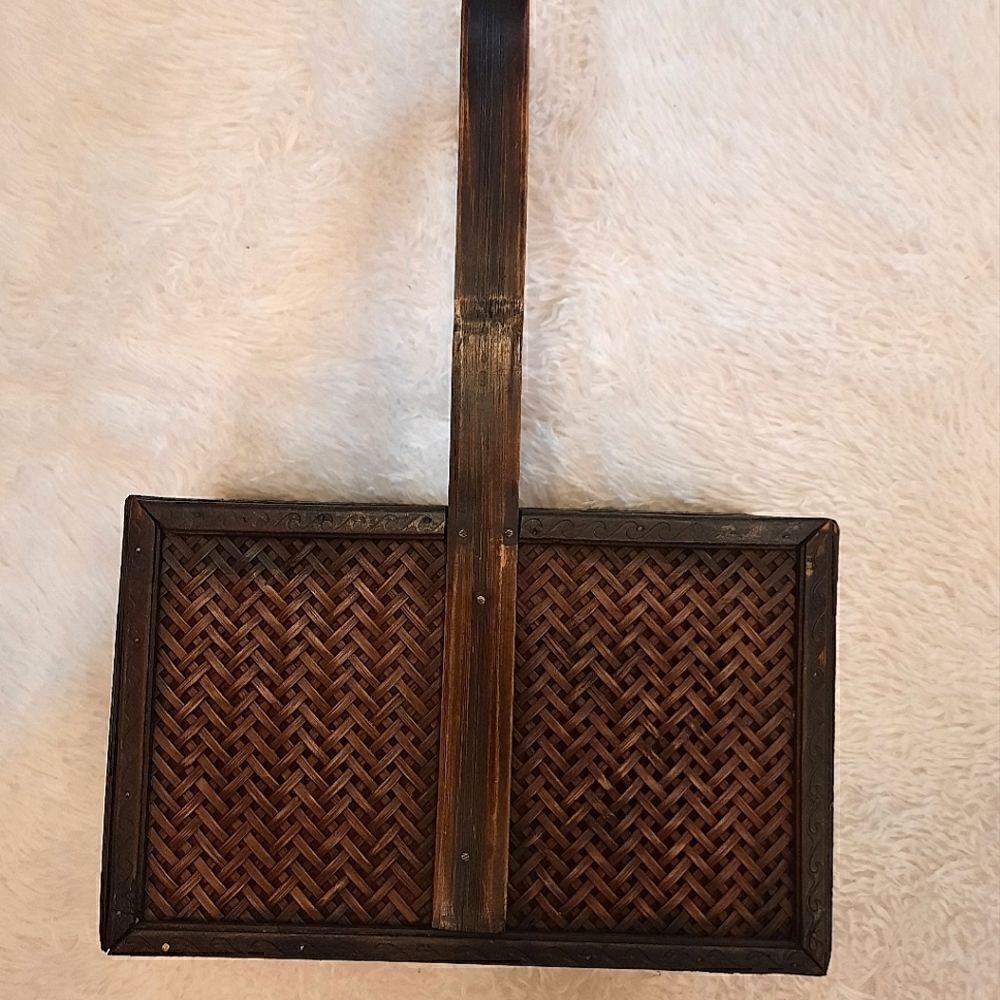 Wooden Woven Basket with 2 Compartments